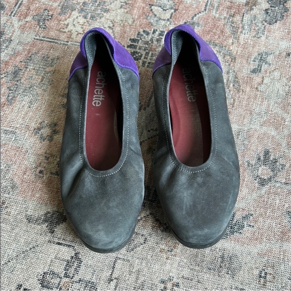Arche Achette Nubuck Leather Gray and Purple Cushioned Ballet Flats